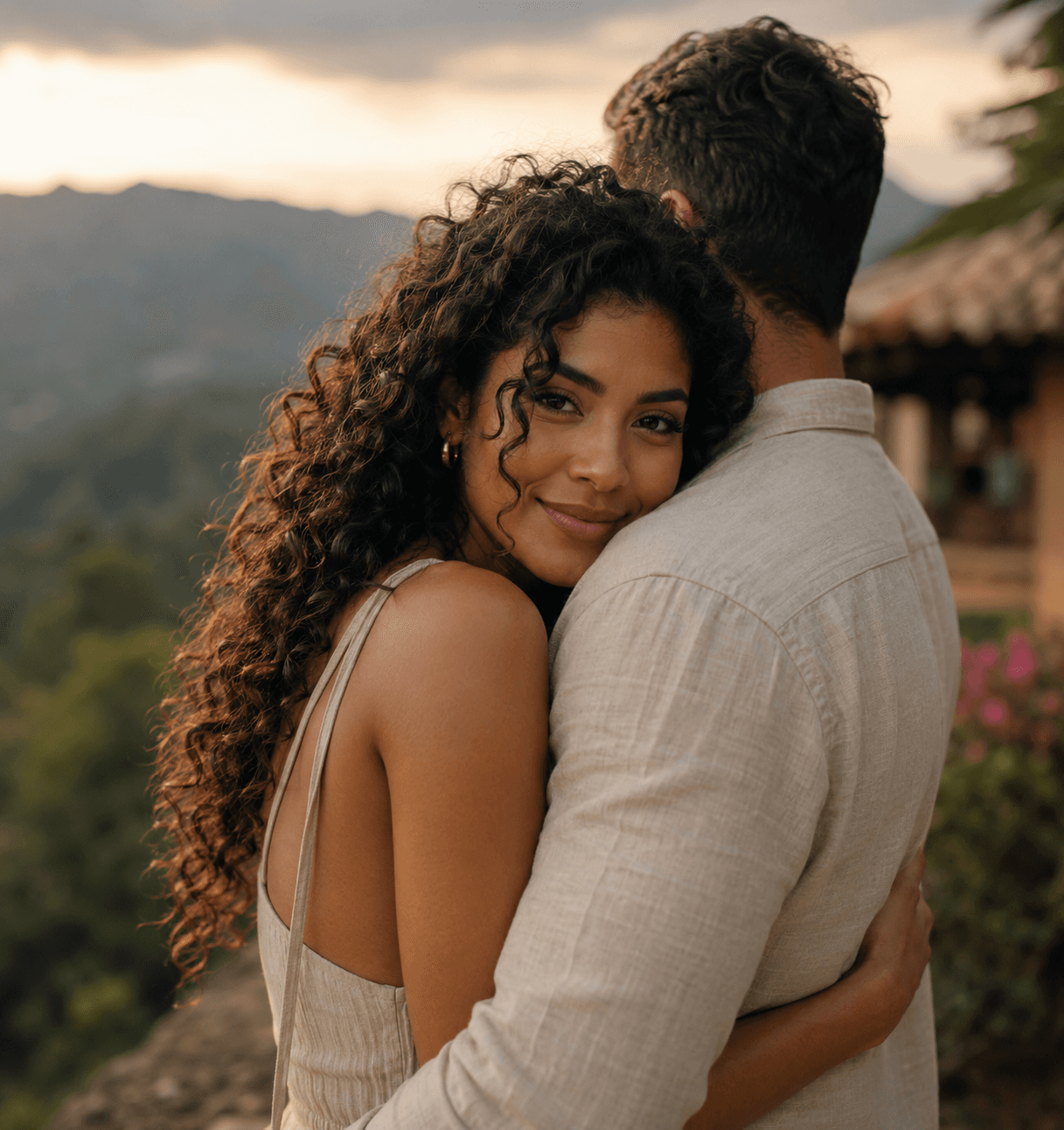 Colombian couple sharing a private moment in the Colombian mountains